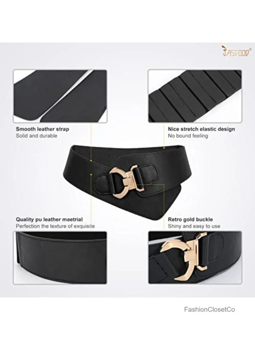 Vintage Wide Faux Leather Belt with Gold Buckle - Size 25-42 Waist